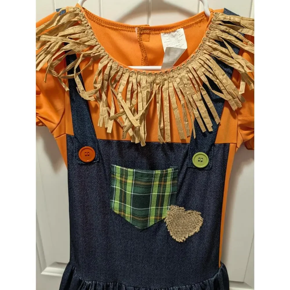 Girls L 10-12 Pumpkin Patchwork Dress Fall Festival Scarecrow Halloween Costume